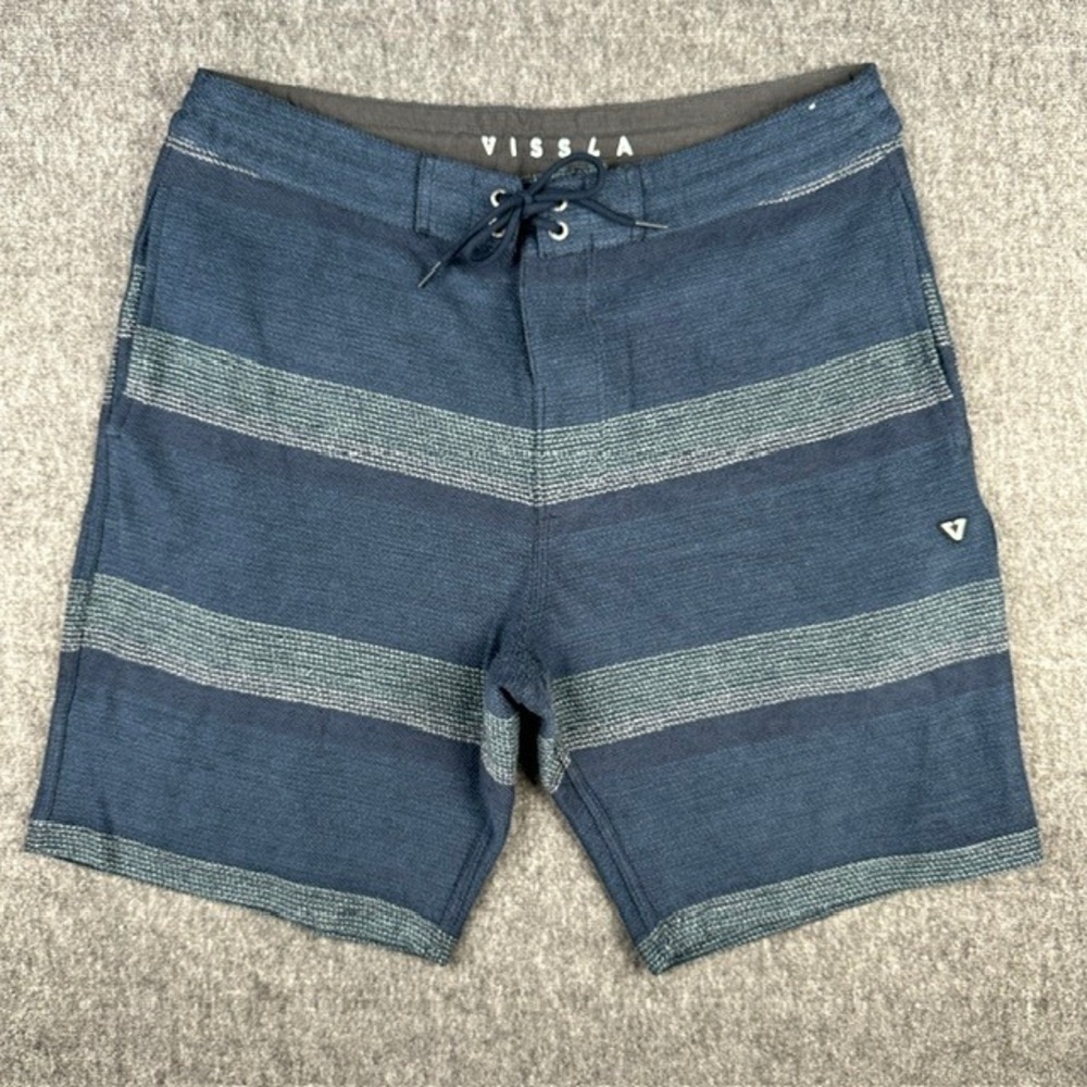 Vissla Sofa Surfer Knit Striped Beach Shorts Mens Large Navy Blue M201ALIN
